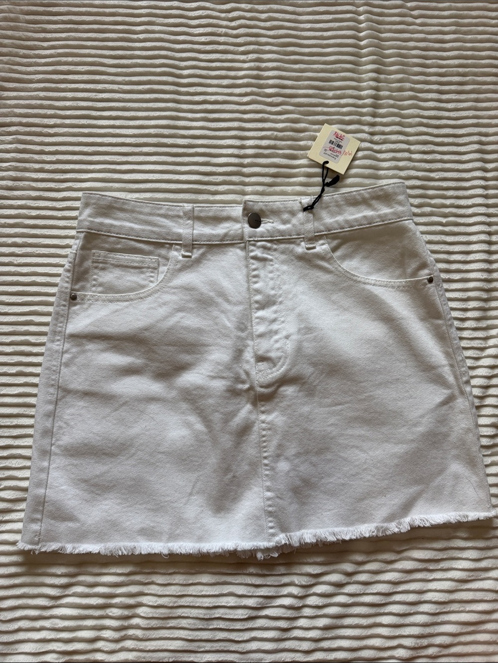 Tgla White Jean Skirt Raw Frayed Hem Stretchy NWT small